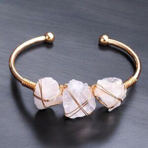 Raw Light Pink Semi Precious Stone Wire Bangle Bracelet